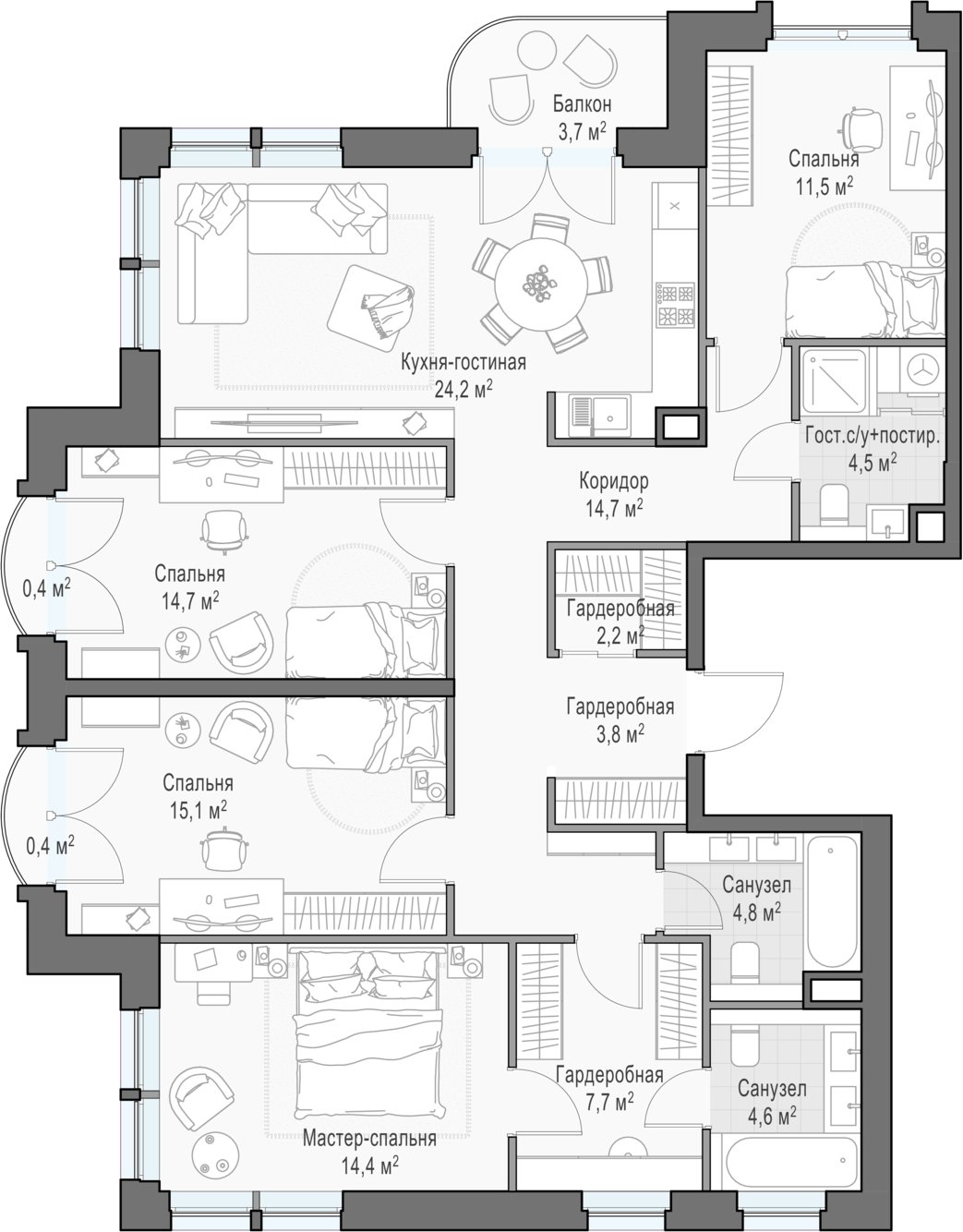 4-комнатная квартира 125.08 м2, 11 этаж, дом сдан, ЖК Дом Достижение, корпус 1 - объявление 2422599 - фото №1