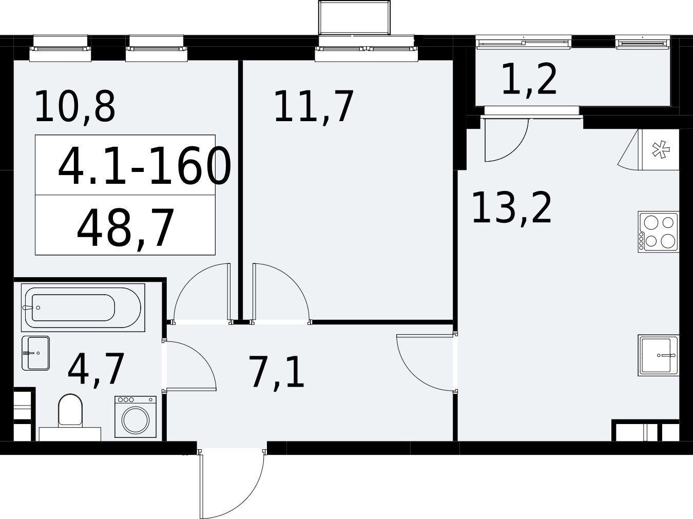 2-комнатная квартира с полной отделкой, 48.7 м2, 5 этаж, сдача 2 квартал 2027 г., ЖК Южные сады, корпус 4.1.2 - объявление 2392694 - фото №1