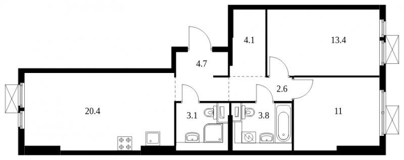 2-комнатная квартира с полной отделкой, 63.1 м2, 13 этаж, сдача 1 квартал 2025 г., ЖК Середневский лес, корпус 3.2 - объявление 1849027 - фото №1