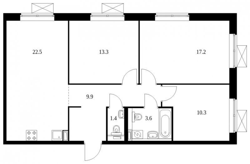 3-комнатная квартира с полной отделкой, 78.2 м2, 2 этаж, сдача 4 квартал 2022 г., ЖК Большая Академическая 85, корпус 1.1 - объявление 1758204 - фото №1