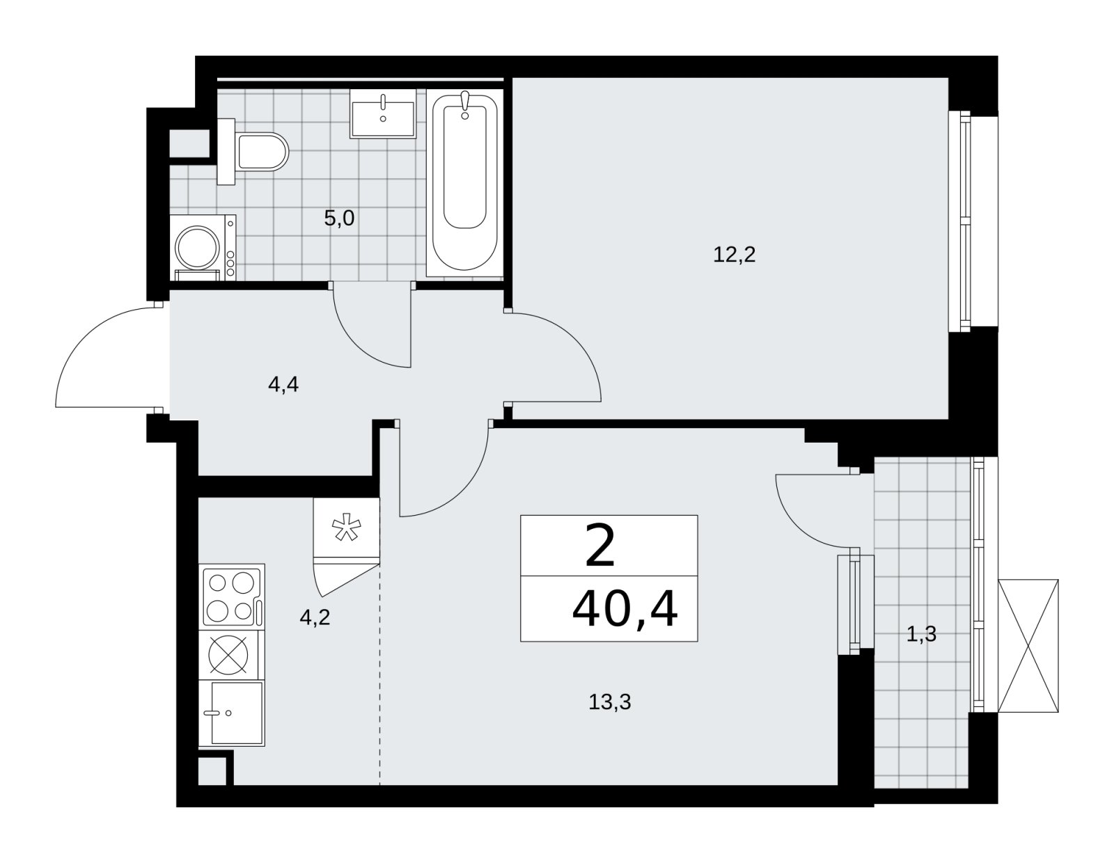 2-комнатная квартира (евро) без отделки, 40.4 м2, 2 этаж, сдача 2 квартал 2026 г., ЖК Скандинавия, корпус 25.4 - объявление 2284089 - фото №1