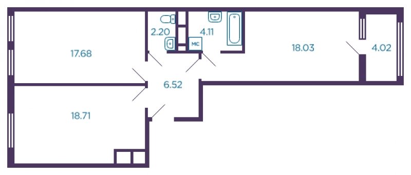 2-комнатная квартира без отделки, 69.26 м2, 8 этаж, сдача 4 квартал 2022 г., ЖК Миниполис Дивное, корпус 3 - объявление 1575854 - фото №1