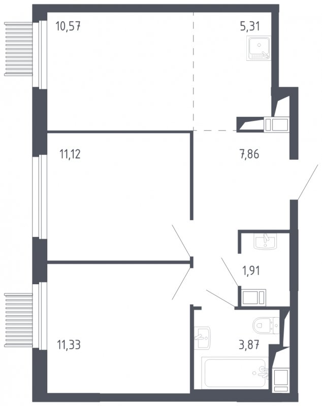 3-комнатная квартира с полной отделкой, 51.97 м2, 14 этаж, сдача 3 квартал 2023 г., ЖК Мытищи Парк, корпус 2 - объявление 1662306 - фото №1