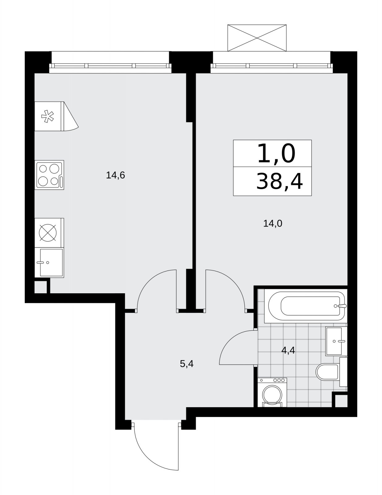1-комнатная квартира с частичной отделкой, 38.4 м2, 2 этаж, сдача 2 квартал 2026 г., ЖК Прокшино, корпус 10.1.5 - объявление 2227670 - фото №1