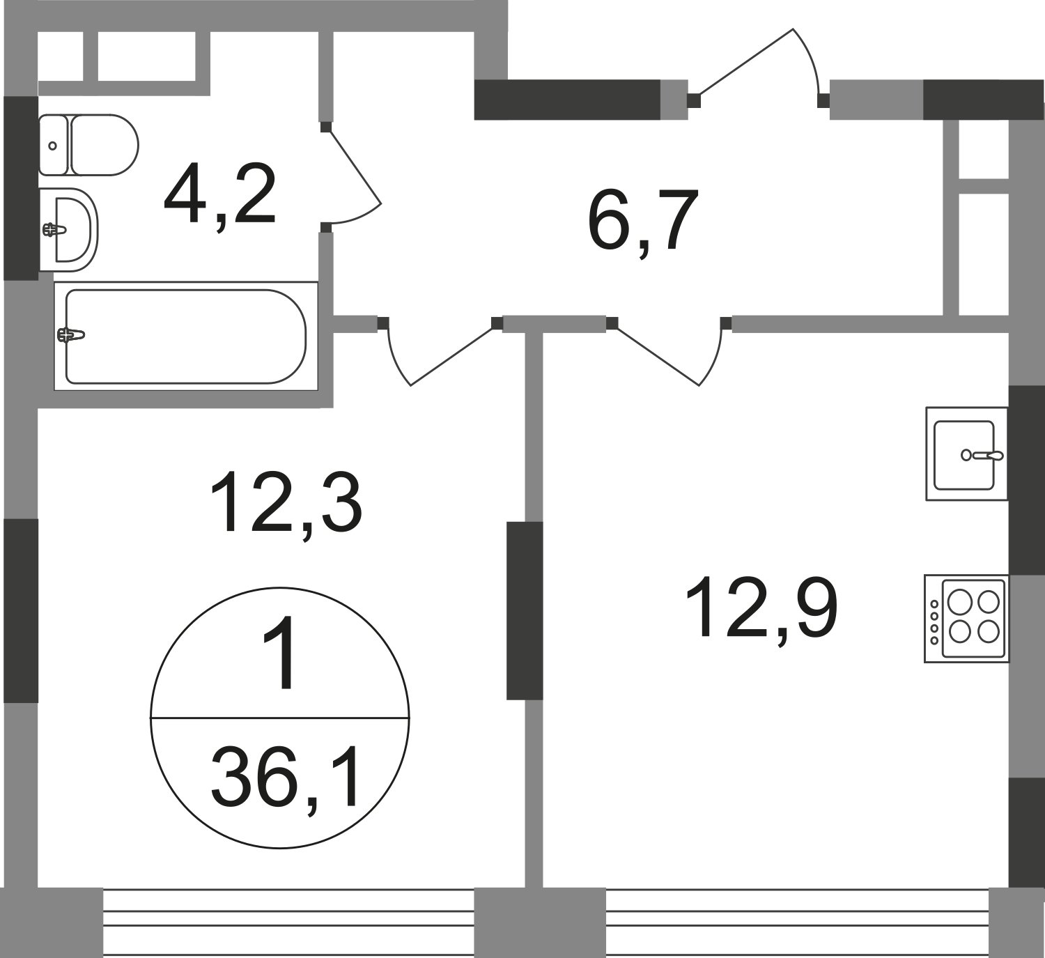 1-комнатная квартира без отделки, 36.1 м2, 13 этаж, сдача 1 квартал 2025 г., ЖК город-парк Переделкино Ближнее, корпус 17-1 - объявление 2343275 - фото №1