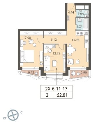 2-комнатная квартира 2 м2, 7 этаж, сдача 2 квартал 2022 г., ЖК ЗИЛАРТ, корпус ZILART TOWER - объявление 1692024 - фото №1