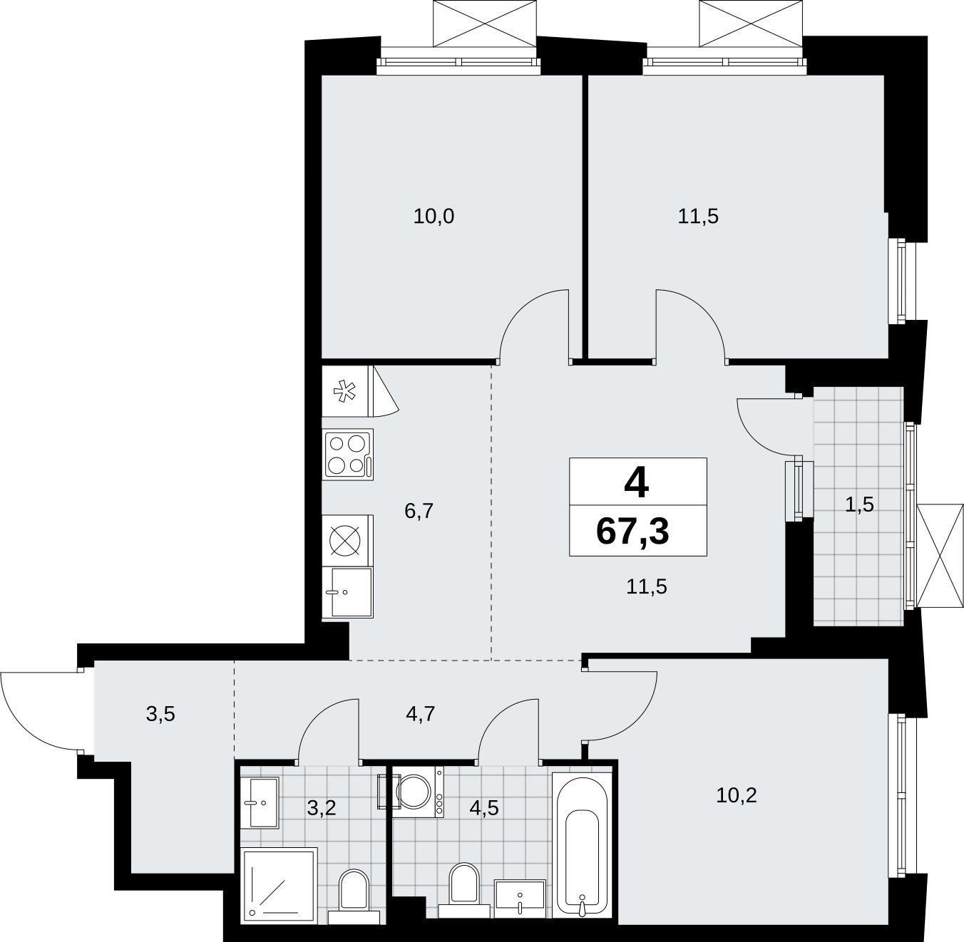 4-комнатная квартира (евро) без отделки, 67.3 м2, 2 этаж, сдача 1 квартал 2026 г., ЖК Дзен-кварталы, корпус 6.2.2 - объявление 2328623 - фото №1