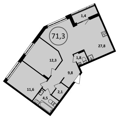 2-комнатная квартира без отделки, 71.3 м2, 2 этаж, сдача 4 квартал 2022 г., ЖК Испанские кварталы, корпус 5.3 - объявление 1409458 - фото №1