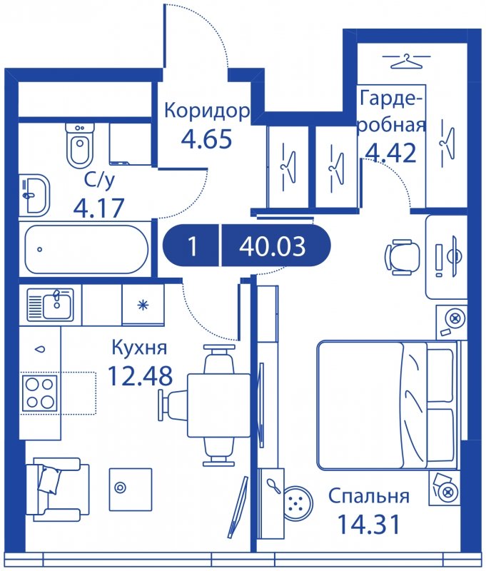 1-комнатная квартира без отделки, 28.06 м2, 10 этаж, сдача 4 квартал 2023 г., ЖК iLove, корпус 3 - объявление 1774512 - фото №1