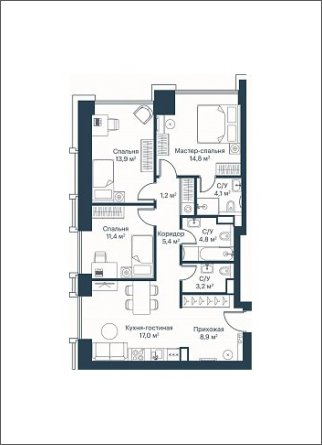 3-комнатная квартира с частичной отделкой, 84.7 м2, 2 этаж, сдача 2 квартал 2024 г., ЖК City Bay, корпус Indian Ocean 1 - объявление 1934873 - фото №1