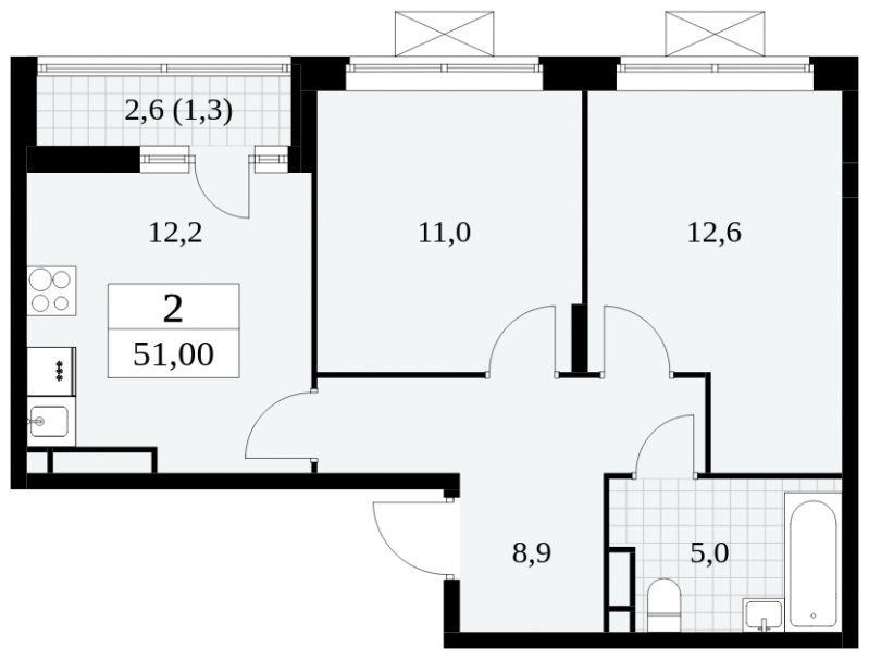 2-комнатная квартира с полной отделкой, 51 м2, 11 этаж, сдача 3 квартал 2024 г., ЖК Прокшино, корпус 8.1 - объявление 1683481 - фото №1
