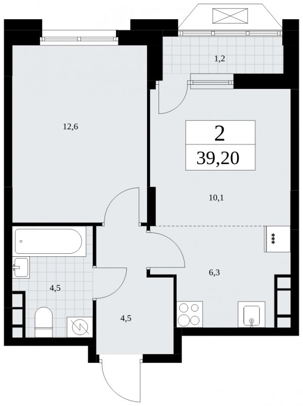 2-комнатная квартира (евро) без отделки, 39.2 м2, 11 этаж, сдача 1 квартал 2025 г., ЖК Бунинские кварталы, корпус 1.3 - объявление 1834884 - фото №1