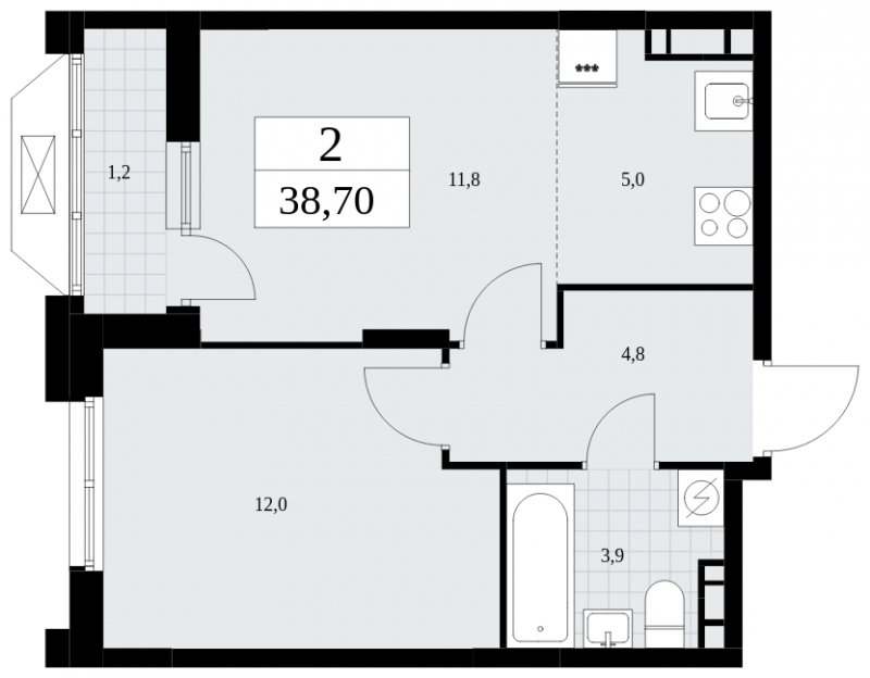 2-комнатная квартира (евро) без отделки, 38.7 м2, 7 этаж, сдача 4 квартал 2024 г., ЖК Бунинские кварталы, корпус 1.3 - объявление 1834691 - фото №1