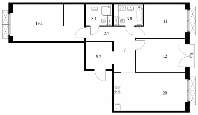 3-комнатная квартира с полной отделкой, 84.1 м2, 3 этаж, сдача 3 квартал 2023 г., ЖК Середневский лес, корпус 1.2 - объявление 1634078 - фото №1
