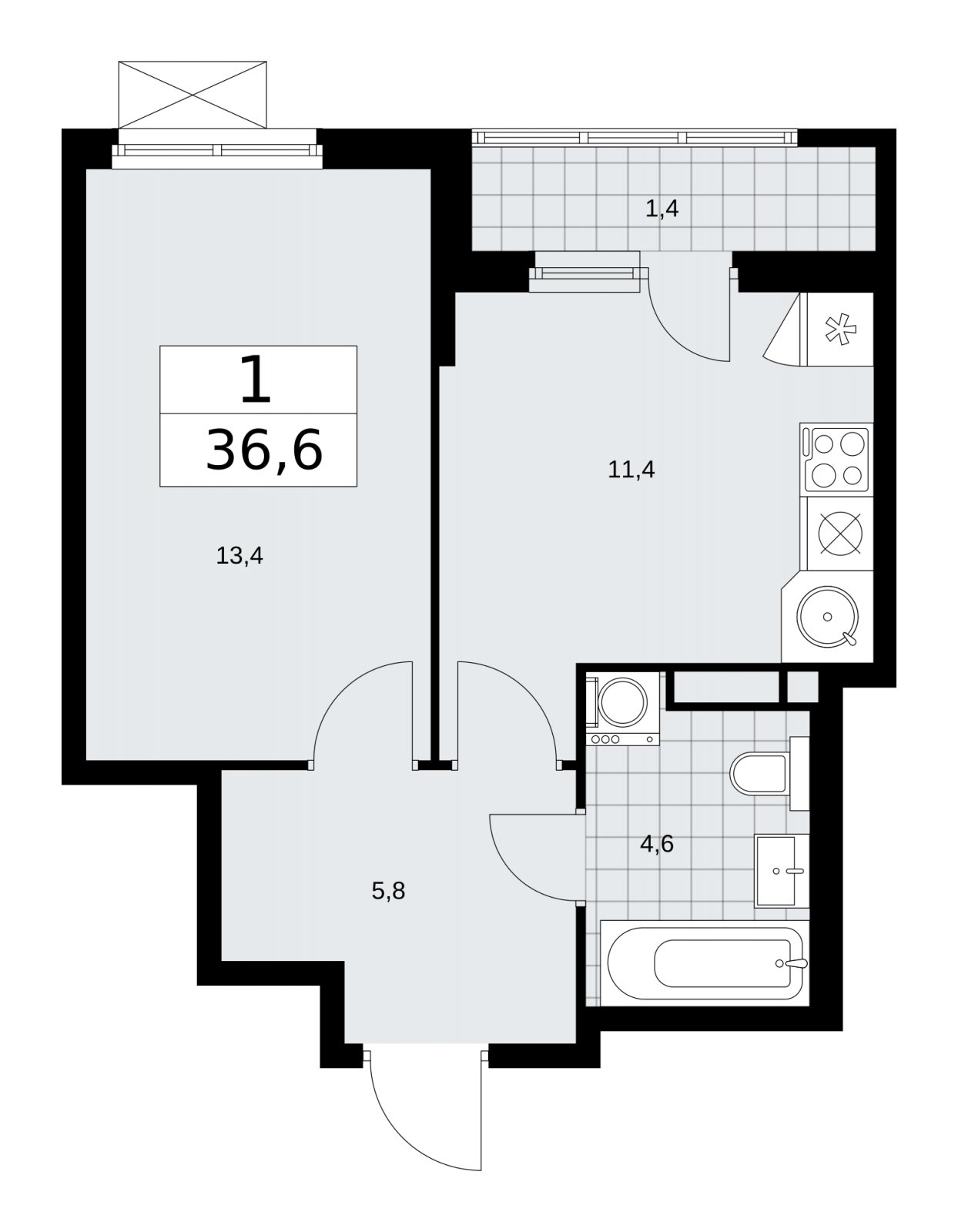 1-комнатная квартира без отделки, 36.6 м2, 5 этаж, сдача 4 квартал 2025 г., ЖК Прокшино, корпус 11.1.4 - объявление 2257650 - фото №1