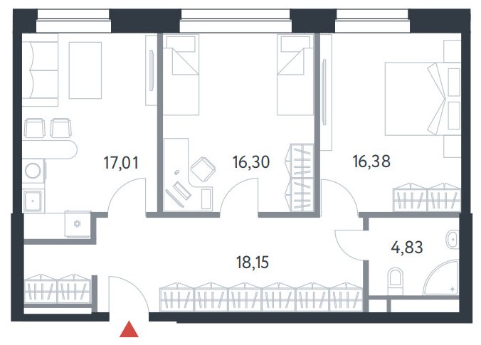 2-комнатная квартира с полной отделкой, 72.7 м2, 16 этаж, дом сдан, ЖК CitiMix, корпус J - объявление 1342712 - фото №1