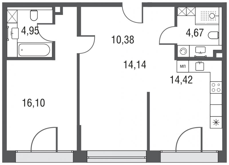 2-комнатная квартира без отделки, 64.66 м2, 18 этаж, сдача 3 квартал 2023 г., ЖК AFI Park Воронцовский, корпус 1 - объявление 1905585 - фото №1