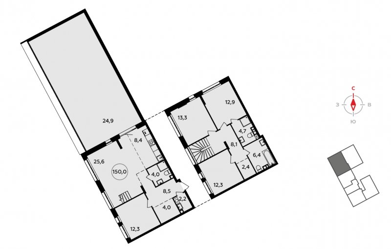 5-комнатная квартира (евро) без отделки, 150 м2, 2 этаж, сдача 3 квартал 2023 г., ЖК Прокшино, корпус 4.4 - объявление 1503411 - фото №1