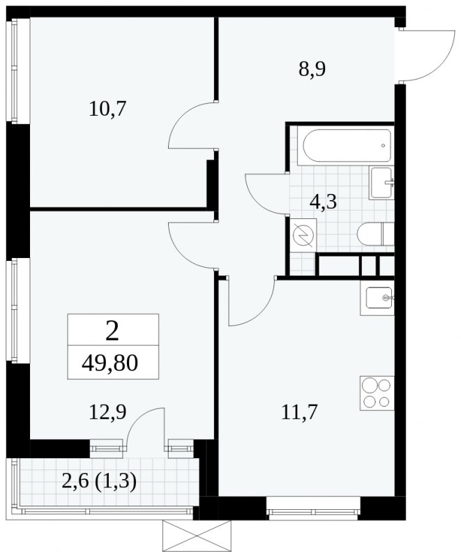 2-комнатная квартира без отделки, 49.8 м2, 10 этаж, сдача 1 квартал 2025 г., ЖК Прокшино, корпус 5.2.3 - объявление 1751337 - фото №1