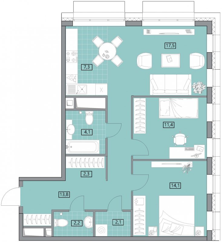 3-комнатная квартира с полной отделкой, 75.7 м2, 26 этаж, дом сдан, ЖК Вестердам, корпус 3 - объявление 1862120 - фото №1