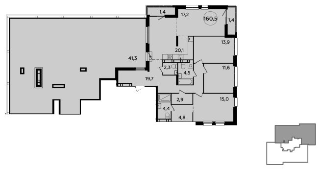 4-комнатная квартира (евро) без отделки, 160.5 м2, 23 этаж, сдача 1 квартал 2024 г., ЖК Южные сады, корпус 1.4 - объявление 1656592 - фото №1