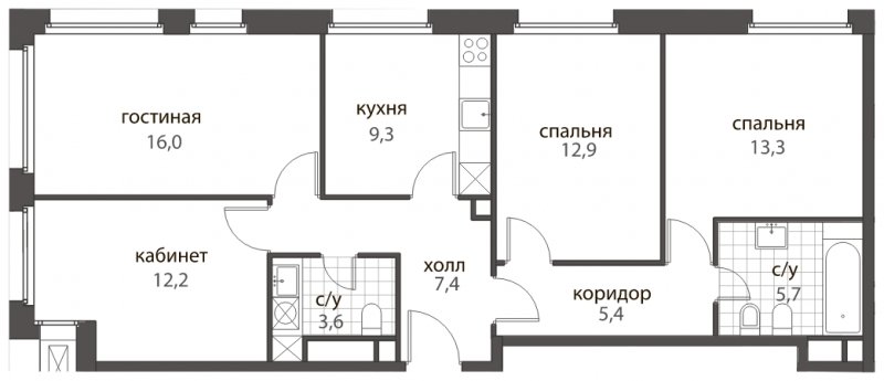 4-комнатная квартира без отделки, 85.8 м2, 9 этаж, дом сдан, ЖК HomeCity, корпус 2 - объявление 1704868 - фото №1