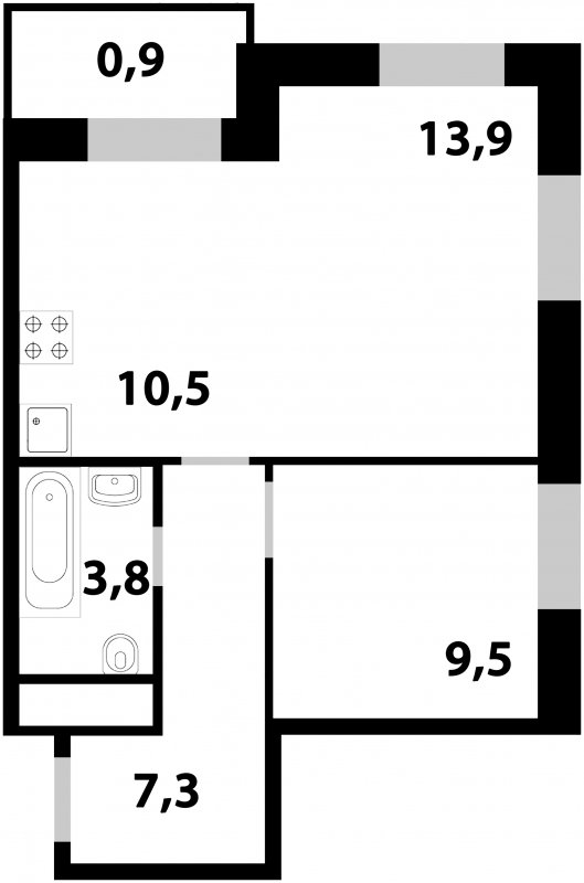 2-комнатная квартира (евро) без отделки, 45.9 м2, 12 этаж, дом сдан, ЖК Союзный, корпус 1 - объявление 1677680 - фото №1