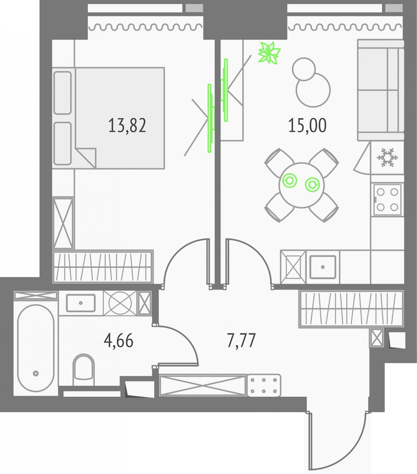 1-комнатная квартира без отделки, 41.25 м2, 26 этаж, сдача 2 квартал 2026 г., ЖК Upside Towers, корпус 1 - объявление 2326580 - фото №1