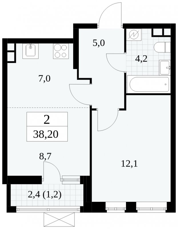 2-комнатная квартира (евро) без отделки, 38.1 м2, 8 этаж, сдача 1 квартал 2025 г., ЖК Прокшино, корпус 5.2.4 - объявление 1900651 - фото №1