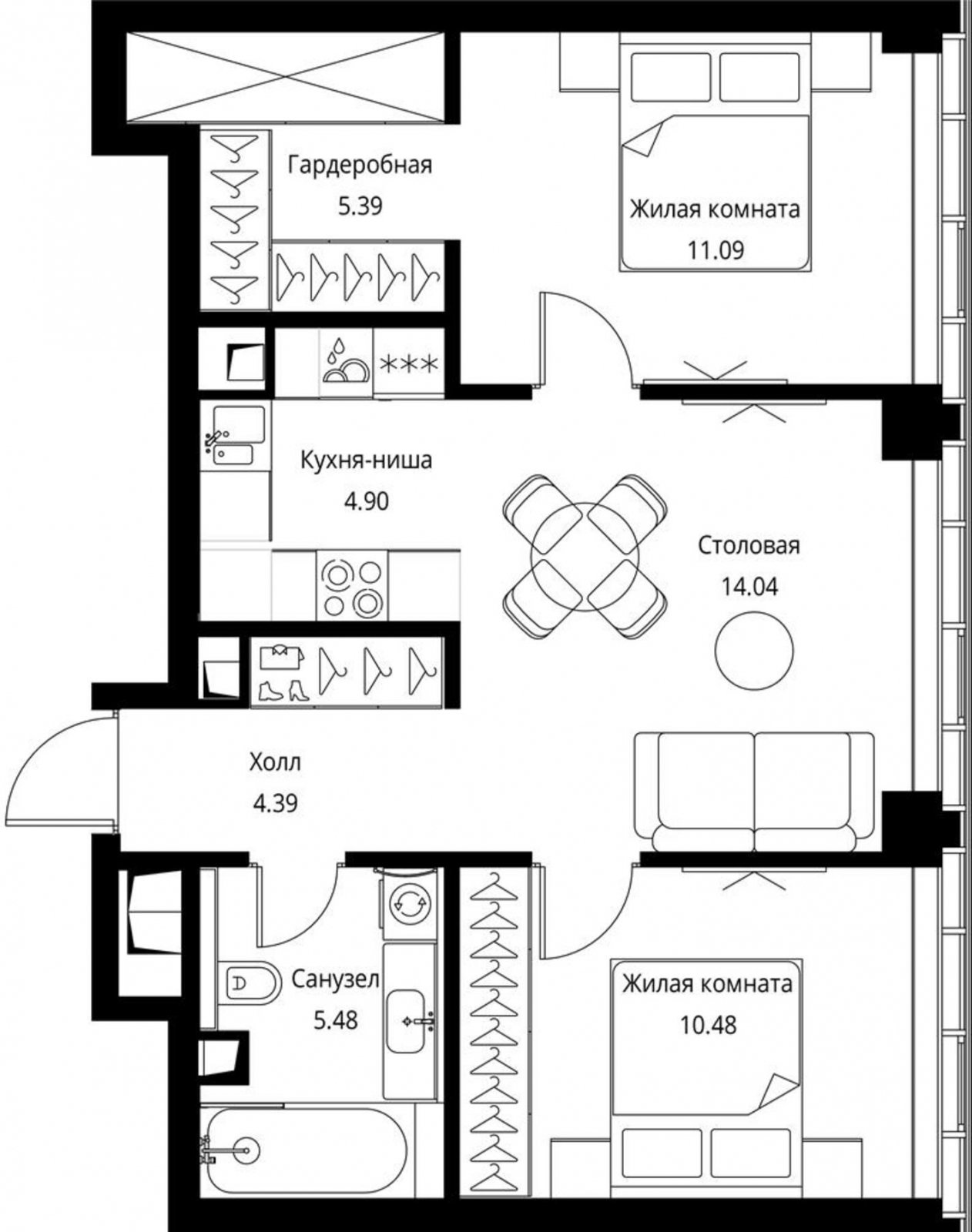 2-комнатная квартира с частичной отделкой, 55.77 м2, 18 этаж, сдача 3 квартал 2026 г., ЖК City Bay, корпус North Ocean 8 - объявление 2240417 - фото №1