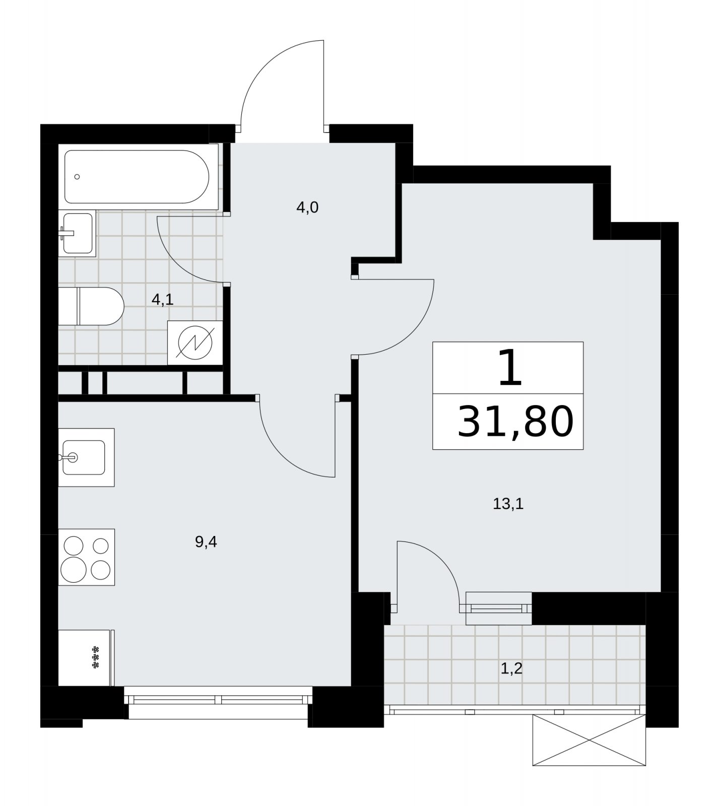 1-комнатная квартира без отделки, 31.8 м2, 9 этаж, сдача 3 квартал 2025 г., ЖК Скандинавия, корпус 28.1 - объявление 2201977 - фото №1