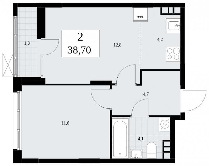 2-комнатная квартира (евро) без отделки, 38.7 м2, 4 этаж, сдача 1 квартал 2025 г., ЖК Дзен-кварталы, корпус 1.4 - объявление 1896129 - фото №1