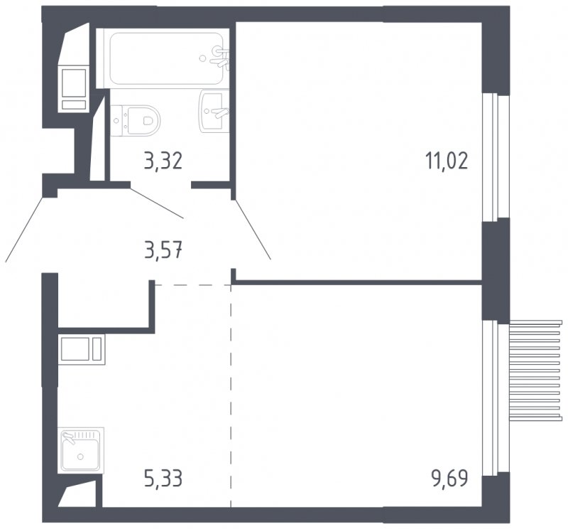 2-комнатная квартира с полной отделкой, 32.93 м2, 3 этаж, сдача 3 квартал 2023 г., ЖК Мытищи Парк, корпус 2 - объявление 1681835 - фото №1