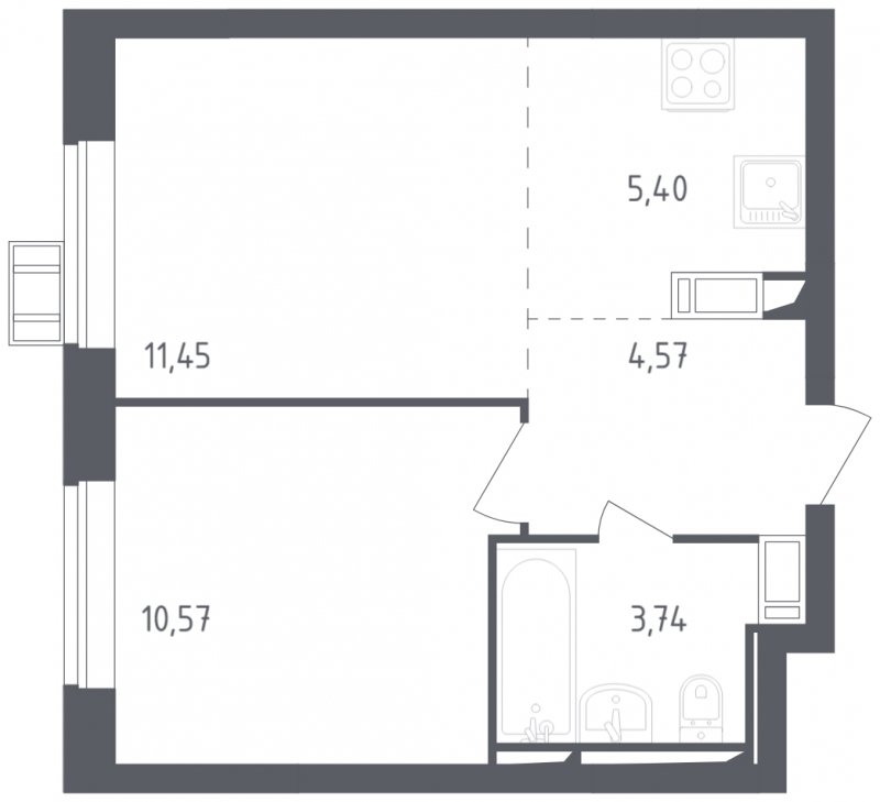 2-комнатная квартира с полной отделкой, 35.73 м2, 15 этаж, сдача 3 квартал 2023 г., ЖК Томилино Парк, корпус 4.1 - объявление 1747266 - фото №1
