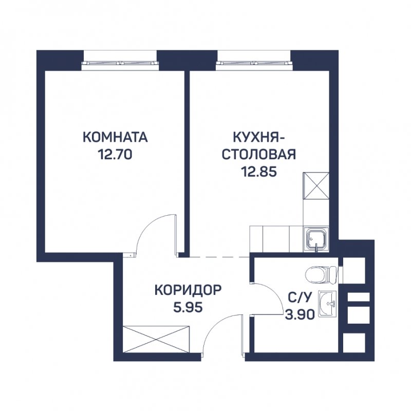 1-комнатная квартира с частичной отделкой, 35.4 м2, 2 этаж, сдача 3 квартал 2022 г., ЖК Любовь и Голуби, корпус 1 - объявление 1811350 - фото №1