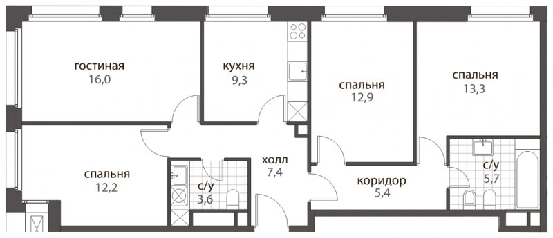 4-комнатная квартира без отделки, 85.8 м2, 2 этаж, дом сдан, ЖК HomeCity, корпус 2 - объявление 1704852 - фото №1