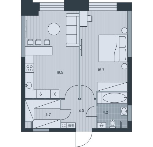 2-комнатная квартира (евро) без отделки, 46.1 м2, 31 этаж, сдача 3 квартал 2025 г., ЖК EVER, корпус 4 - объявление 2331809 - фото №1