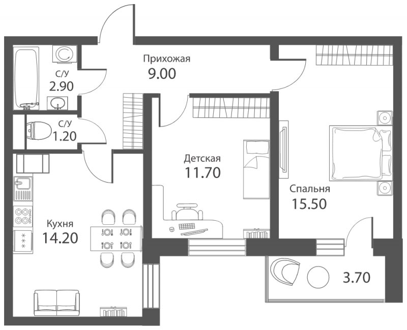2-комнатная квартира с частичной отделкой, 56.4 м2, 9 этаж, сдача 2 квартал 2022 г., ЖК Аквилон PARK, корпус 1 - объявление 1578020 - фото №1