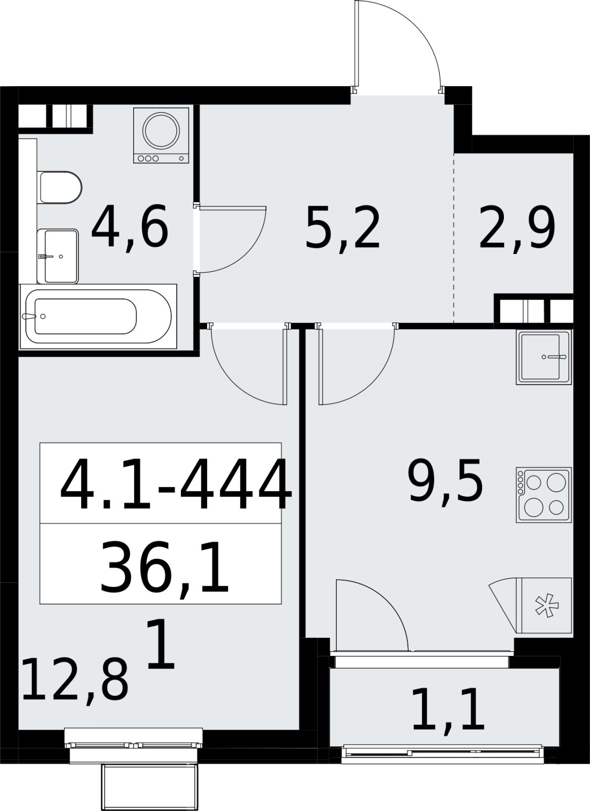 1-комнатная квартира с полной отделкой, 36.1 м2, 7 этаж, сдача 2 квартал 2027 г., ЖК Южные сады, корпус 4.1.2 - объявление 2392949 - фото №1