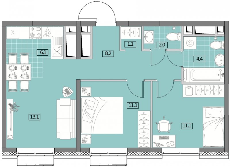 3-комнатная квартира (евро) без отделки, 57.09 м2, 24 этаж, сдача 2 квартал 2022 г., ЖК Вестердам, корпус 4 - объявление 1283938 - фото №1
