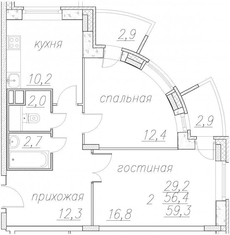 2-комнатная квартира с полной отделкой, 60.8 м2, 1 этаж, дом сдан, ЖК Полет Ногинск, корпус 8 - объявление 1674446 - фото №1