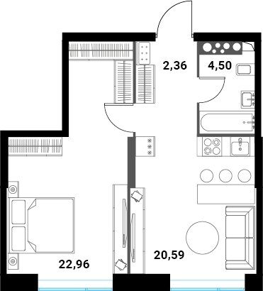 2-комнатная квартира без отделки, 50.41 м2, 26 этаж, сдача 1 квартал 2024 г., ЖК Инноватор, корпус А - объявление 2260434 - фото №1