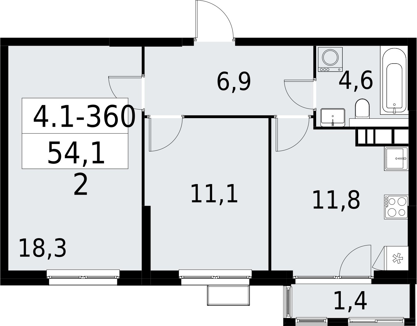 2-комнатная квартира с полной отделкой, 54.1 м2, 20 этаж, сдача 2 квартал 2027 г., ЖК Южные сады, корпус 4.1.2 - объявление 2392868 - фото №1