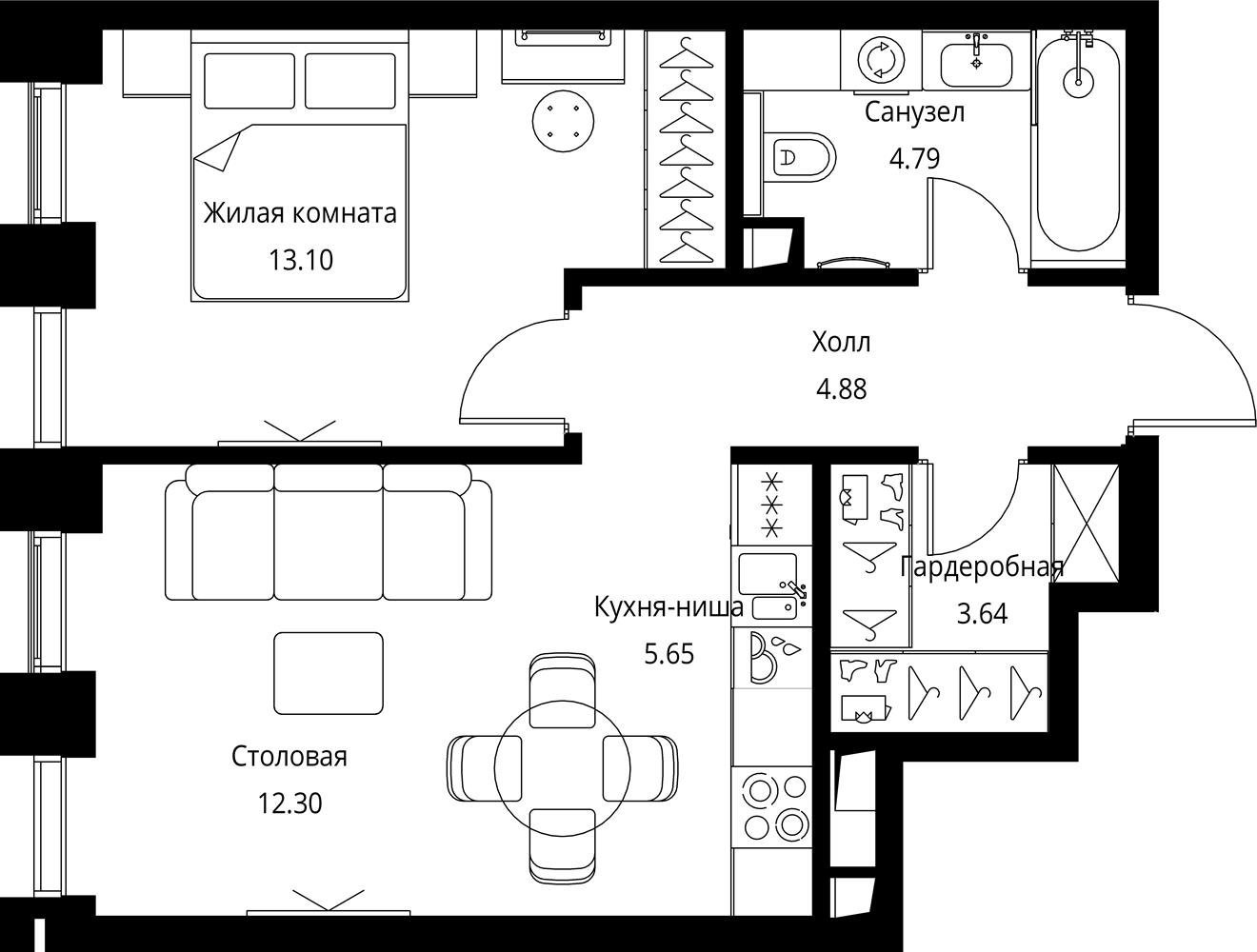 1-комнатная квартира с частичной отделкой, 44.5 м2, 51 этаж, сдача 3 квартал 2026 г., ЖК City Bay, корпус North Ocean 2 - объявление 2277723 - фото №1