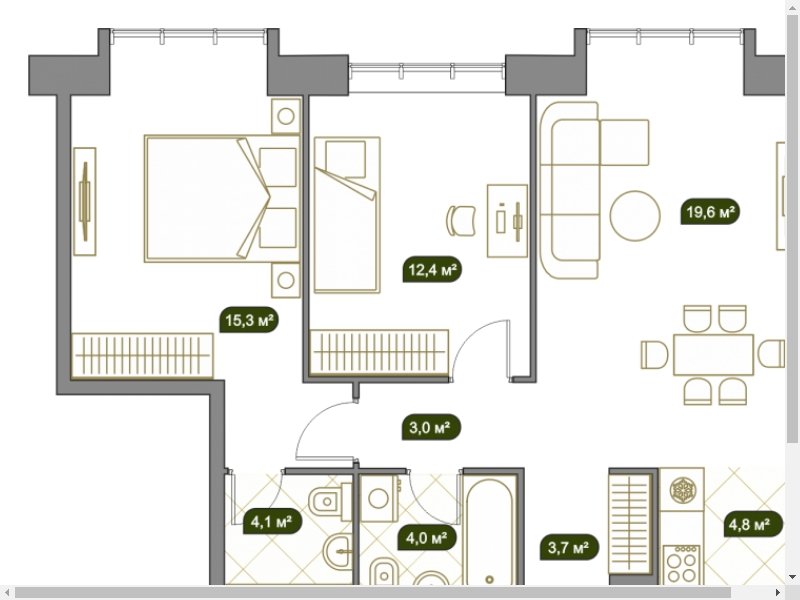2-комнатная квартира без отделки, 69.2 м2, 13 этаж, дом сдан, ЖК West Garden, корпус Park line, корпус 3 - объявление 2108590 - фото №1