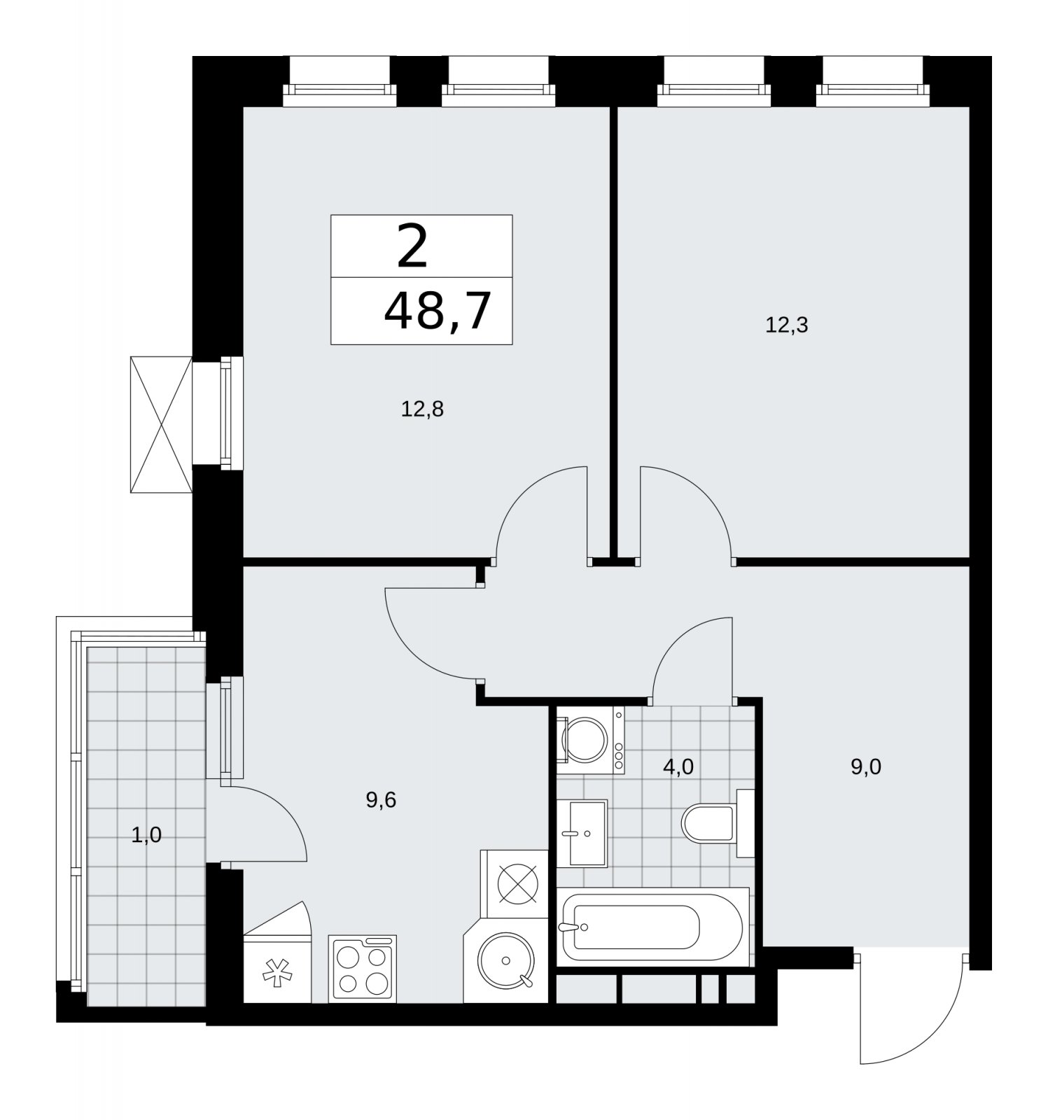 2-комнатная квартира с частичной отделкой, 48.7 м2, 8 этаж, сдача 2 квартал 2026 г., ЖК Скандинавия, корпус 25.1 - объявление 2283379 - фото №1