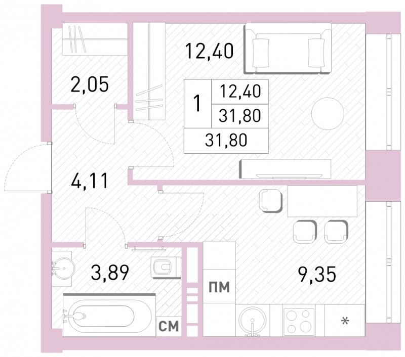 1-комнатная квартира с полной отделкой, 31.8 м2, 3 этаж, сдача 2 квартал 2023 г., ЖК Столичный, корпус 24 - объявление 1650940 - фото №1