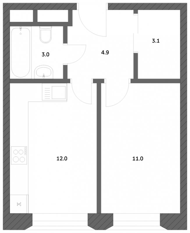 1-комнатная квартира с частичной отделкой, 34.08 м2, 22 этаж, сдача 4 квартал 2023 г., ЖК Городские истории, корпус 3 - объявление 1545121 - фото №1