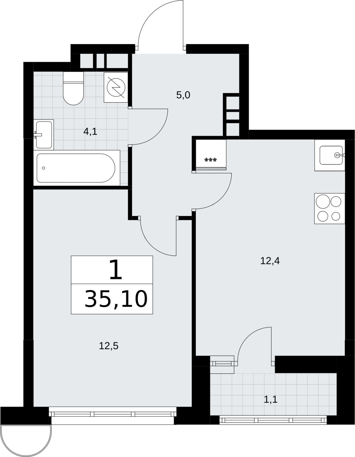 1-комнатная квартира без отделки, 35.1 м2, 4 этаж, сдача 3 квартал 2026 г., ЖК Родные кварталы, корпус 3.1 - объявление 2378187 - фото №1