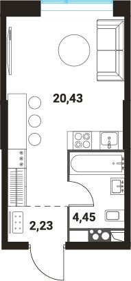 1-комнатная квартира без отделки, 27.58 м2, 5 этаж, сдача 1 квартал 2024 г., ЖК Инноватор, корпус А - объявление 2260452 - фото №1